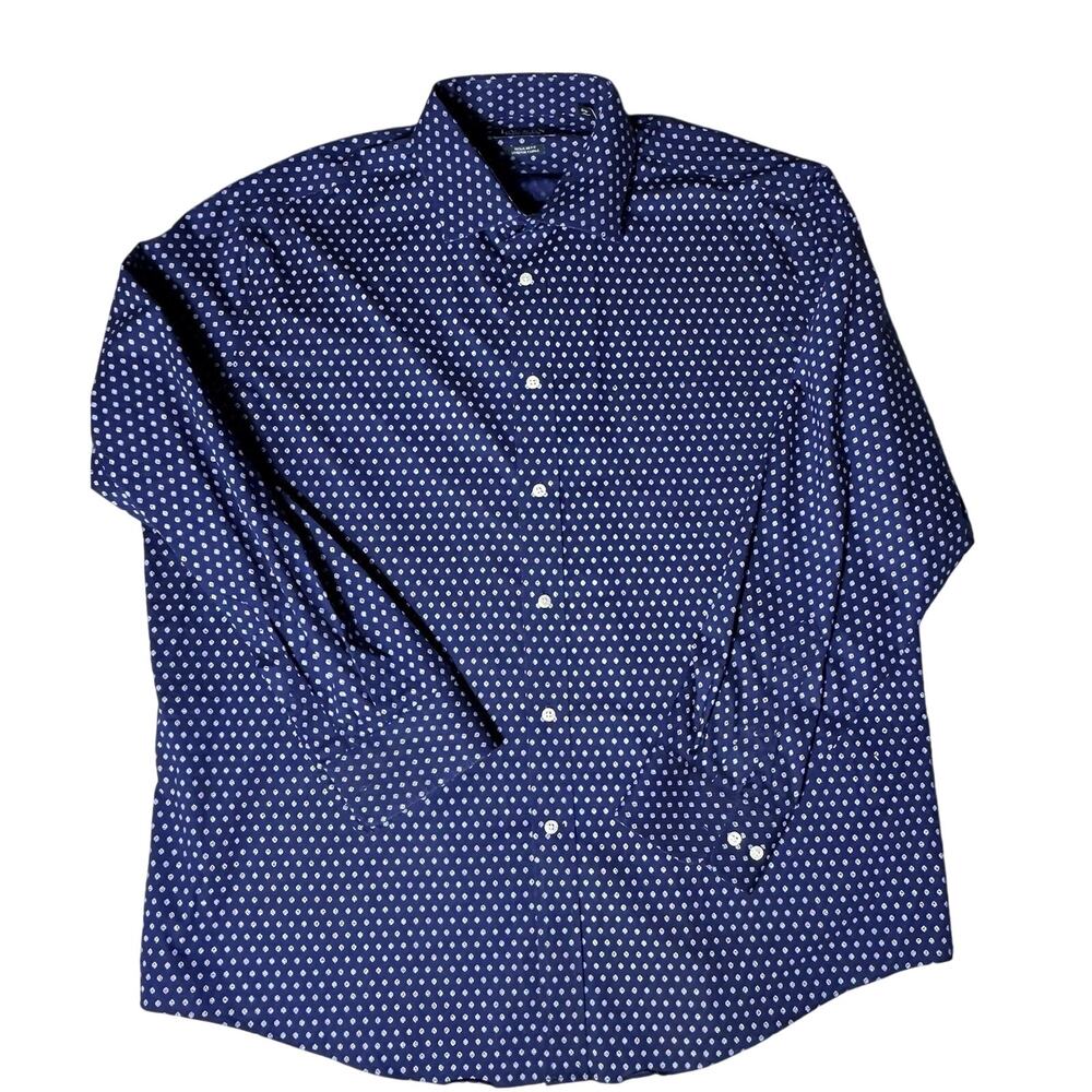 Ralph Lauren Diamond Print Stretch Button Down Mens Shirt 18 34/35 Preppy